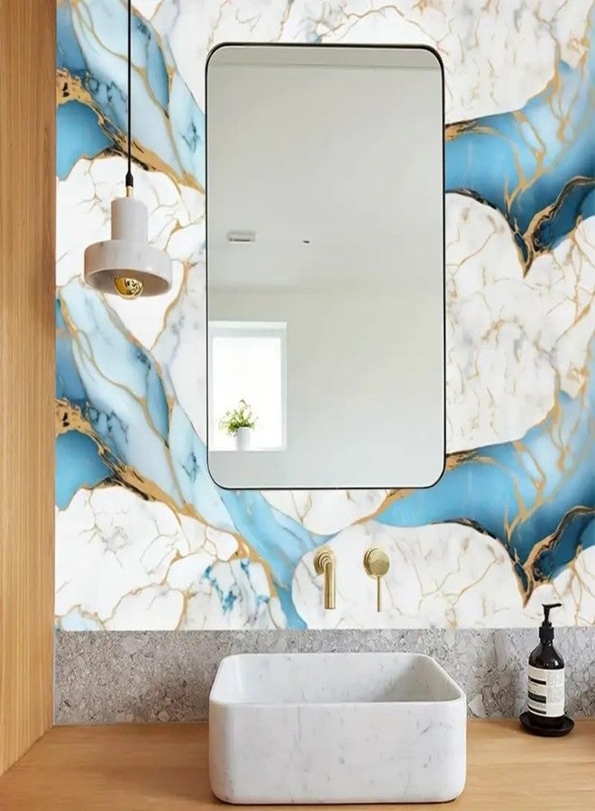 TEKCOOL ورق جدران TEKCOOL مقاوم للماء والزيوت بنقشة الرخام، مناسب للأثاث والمطابخ والخزائن والدواليب وأسطح الطاولات، سواء كانت بلاستيكية أو خشبية أو غيرها، ملصق PVC ذاتي اللصق (60 × 200 سم) (تصميم جديد، أبيض سماوي، 4 قطع) - Image 3